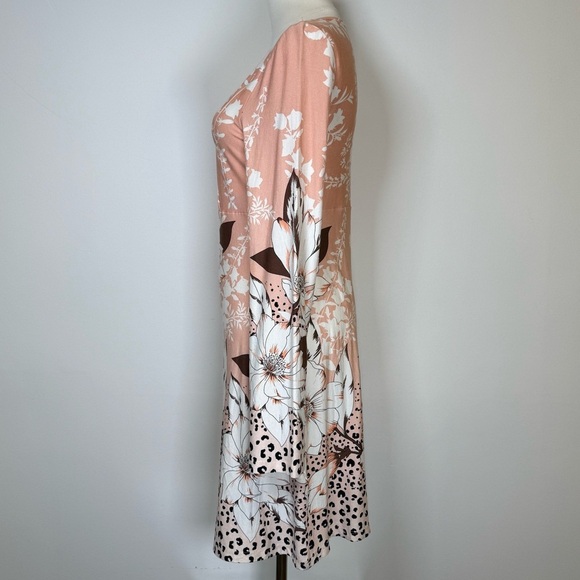 VENUS Peach White Tan Floral Cheetah Print Dress V-Neck Women’s Size Small - Picture 3 of 9